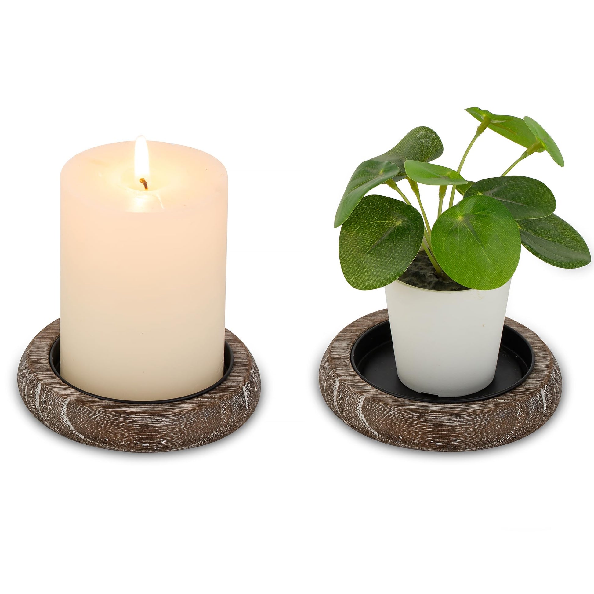 Wood Candle Holders Candle Plate: 2 Pcs Wooden Candle Plate for Pillar Candles Farmhouse Candle Tray Candle Holder Set Small Rustic Candle Holder Plate Stand Dish for Event Home - WoodArtSupply