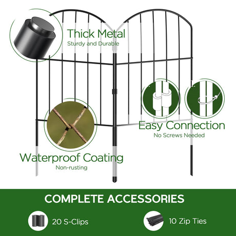 Goovilla Garden Fence, Total 10ft(L) x 24in(H) Garden Fencing Animal Barrier, 10 Pcs Rustproof Metal Fence Panels, Black No Dig Fence, Decorative Garden Fences and Borders for Dogs, Flower Bed, Patio Goovilla