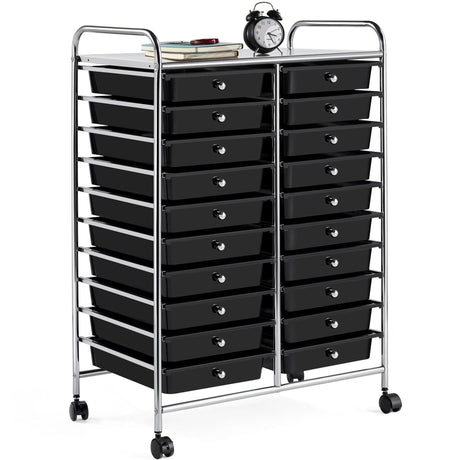 Yaheetech 20 Drawers Rolling Storage Cart Multipurpose Movable Organizer Cart Tools Scrapbook Paper Organizer on Wheels, Black Yaheetech