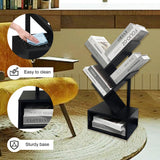 Bamboo 4 Tree Bookshelf Small Bookcase Free Standing Wood Bookcase for Narrow Space Modern Book Storage Rack for Books/Movies/CDs Narrow Display Rack for Living Room Home Office (Black, 4-Tier) Sholramo