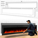 CharaVector 100 inch 750W/1500W Electric Fireplace Inserts with Remote Control in Wall Mounted, Energy Saving LED Insert Fireplace Heater Indoor Glass View with Remote Control & Touch Screen, Black CharaVector