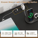 VIAGDO 6 Drawer Dresser with LED Lights and Charging Station, Black Bedroom Dresser with Open Storage, Modern Wood Chest of 6 Drawers Closet Organizers Storage Cabinet for Bedroom VIAGDO