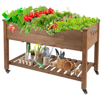 Gowoodhut Raised Garden Bed with Wheel 47x23x33in, Elevated Wood Planter Box Can Grow Vegetables, Flowers and Herbs Suitable for Backyard, Patio, Balcony, Terrace, Veranda （Brown） - WoodArtSupply