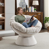 Papasan Chair,Papasan Chair with Cushion and Frame,Comfy Chenille Upholstered Round Reading Chair,Oversized 360° Swivel Accent Chair with Metal Base Lazy Chair for Bedroom,Living Room,Light Beige WIIS' IDEA