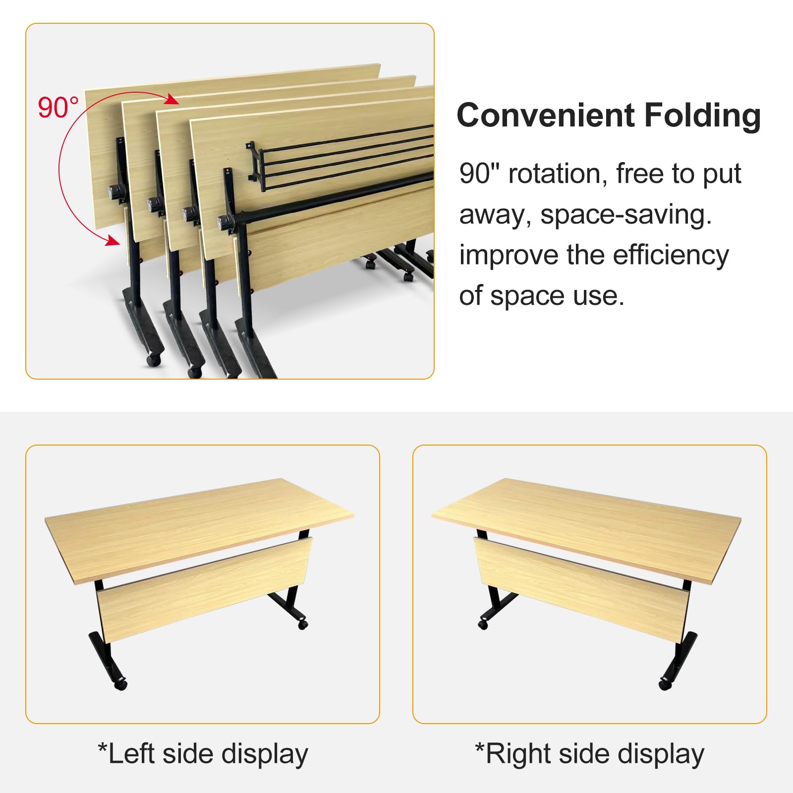 Folding Conference Table, 55.1in Conference Room Table Flip Top Mobile Training Table with Wheels, Modern Rectangle Foldable Meeting Seminar Tables for Home Office Class 55.1" D x 21.6" W x 2 - WoodArtSupply