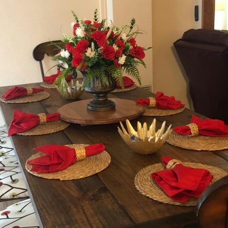 Round Woven Placemats Set of 4, 12" Boho Rattan Placemats Natural Hand-Woven Place Mats Table Decor, Chargers for Dinner Plates, Farmhouse Place Mats, Wicker Table Mats for Dining Table, Home Qavinch