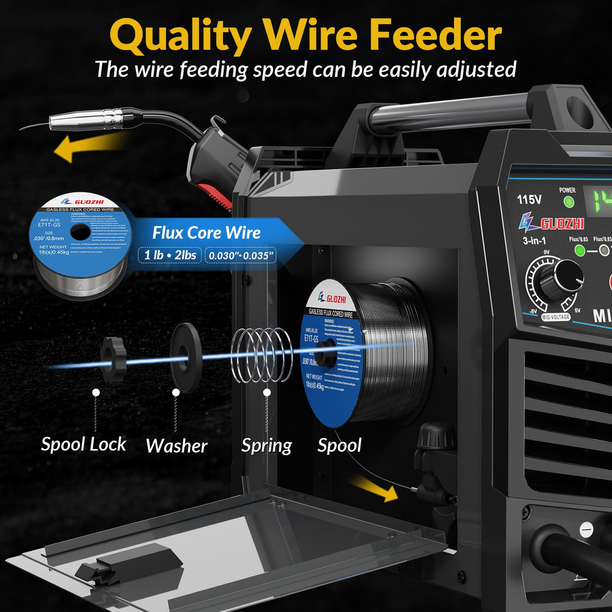 GZ GUOZHI 140A MIG Welder, 3 in 1 Welder FLUX MIG/ARC/Lift TIG Multi-Process Mig Welder, 110V Welding Machine, Welder Machine 110v Flux Core Welder with Welding Gun GZ GUOZHI