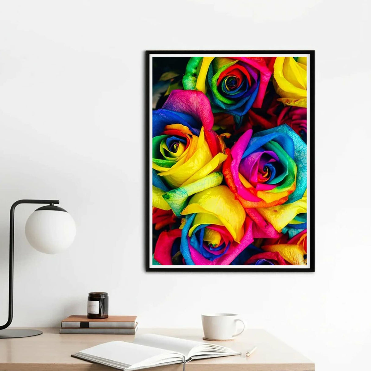 DIY 5D Diamond Painting by Number Kits Colorful Rainbow Rose Paint with Full Drill Round Diamond Art Embroidery Cross Stitch Wall Decoration Festival Gift 12x16 inch YEEIFFD