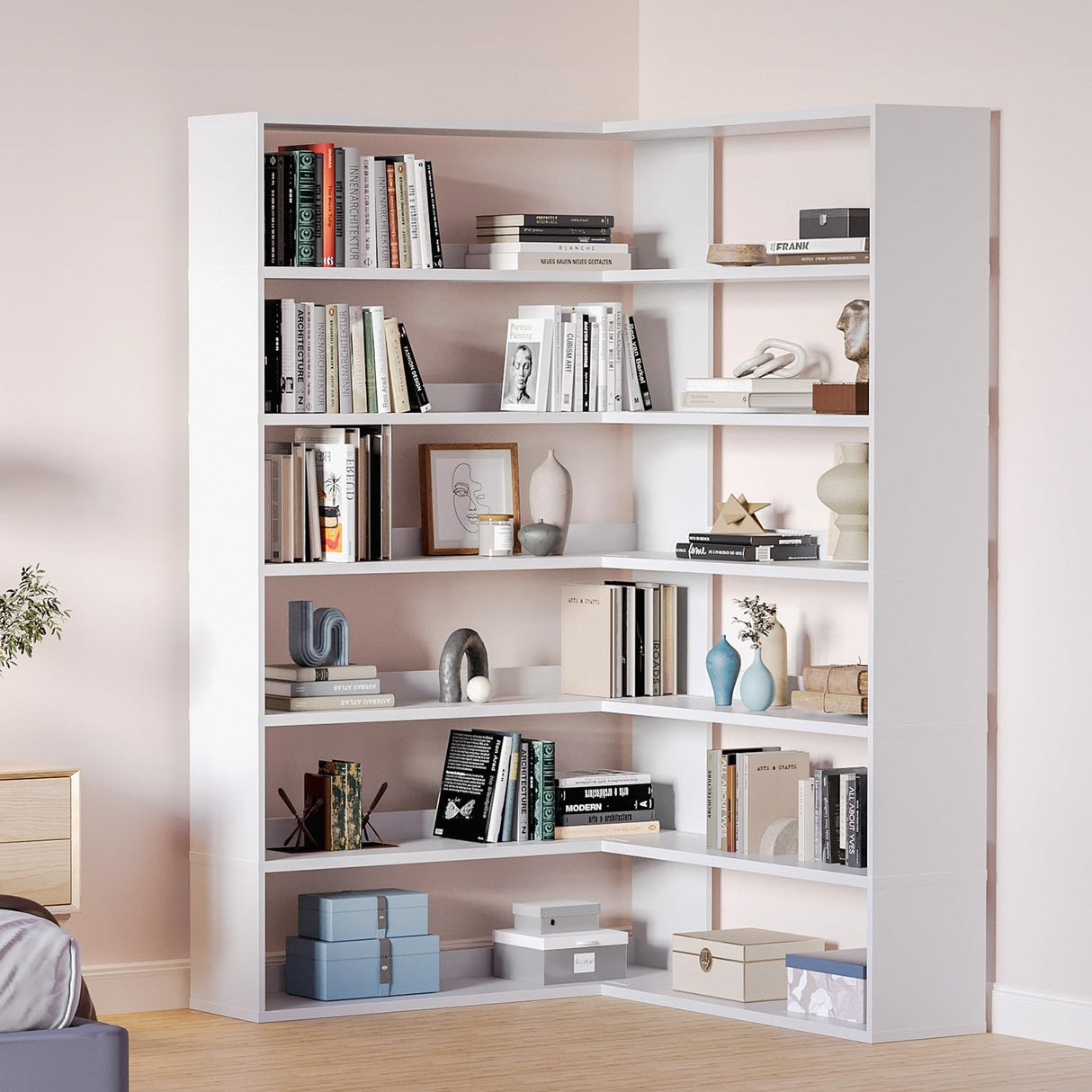 MXV 71.5" Tall L-Shaped Corner Bookshelf, 6-Tier 35.2" Wide Wooden Bookcase with Storage Organizer, Display Shelf for Home, Office, Living Room (35.2") MXV