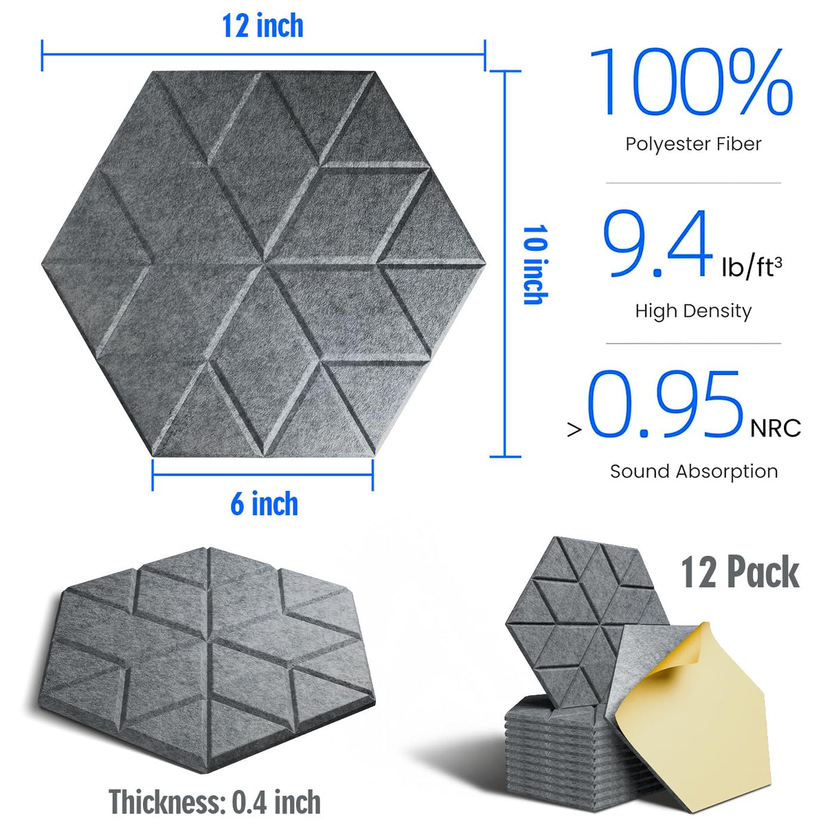 Acoustic Panels Self-Adhesive,12 Pack Snowflake Pattern Sound Proof Panels For Wall,12" X 10" X 0.4" High Density Soundproof Wall Panels,Sound Absorbing Panel for Room & Offices Diapu