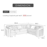 KEIKI 106" L-Shaped Luxury Velvet Chesterfield Sectional Sofa with Gold Stainless Steel Accents and 5 Pillows, Mid-Century Oversized 5-Seater Button Tufted Couch, Easy Assembly, for Living Room, Pink KEIKI