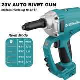 Cordless Rivet Gun Tool, ONEMANA Electric Automatic Rivet Gun Brushless up to 3/16'', Tool-free Nose Piece Change, Compatible with Makita Battery Pack (Bare Tool Only) ONEMANA