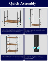 Kitsure 3-Tier Book Shelf - Wood & Metal Bookshelf with Handle & Adjustable Feet, Lightweight Bookcase for Living Room, Bedroom, Kitchen, Office or Dorm (16.5"×11.0"×28.1") Kitsure