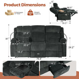 ABCASA 3 Seater Recliner Sofa, Manual Reclining Couch with Flip Middle Backrest, Phone Holder, Side Pocket, Drawer, Power Outlet, Reclining Sleeper for Living Room, Home Theater & RV (Textile - Gray) ABCASA