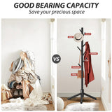 Unisakey Durable Wooden Coat Rack Stand(New Black), Freestanding Coat Rack with Stable Triangular Base, 8 Hooks & 3 Adjustable Heights, Simple Assembly for Bedroom, Hallway, Office Unisakey