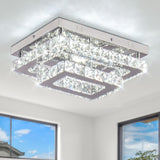 Finktonglan LED Crystal Ceiling Light Modern Flush Mount Rectangular Ceiling Lamp K9 Stainless Steel Ceiling Lights Fixture Chandelier for Living Room Bedroom Dining Room(Cool White) Finktonglan