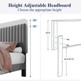 Allewie Full Bed Frame, Velvet Upholstered Platform Bed with Adjustable Vertical Channel Tufted Headboard, Mattress Foundation with Strong Wooden Slats, Box Spring Optional, Easy Assembly, Grey Allewie