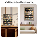 DecoWoodo 5 Rows Military Challenge Coin Display Case with HD Tempered Glass Door, Medal Display Cabinet with Removable Shelves, Poker Chip Coin Holder Shadow Box for Collectors, Rustic Wood Finish DecoWoodo