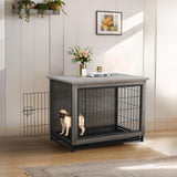 JY QAQA Dog Crate Furniture, Wooden Dog Crate Table, Double-Doors Dog Furniture, Indoor Dog Kennel, Dog House, Dog Cage/Grey/S JY QAQA PET