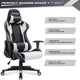 Furniwell Gaming Chair PU Leather Office Chair High Back Computer Chair Desk Chair Adjustable Swivel Racing Executive Leather Ergonomic Task Chair with Headrest and Lumbar Support (White) Furniwell