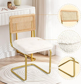 CangLong Mid-Century Modern Rattan Chairs, Upholstered Fleece Seat Armless Chairs with Rattan Backrest & Metal Legs for Home Kitchen Dining Room, Set of 2, Cream CangLong