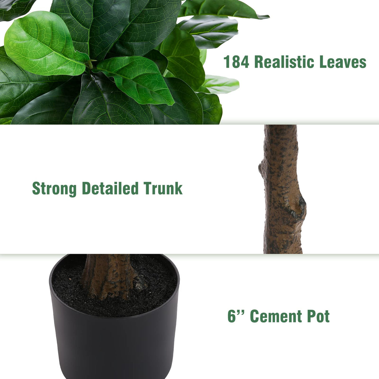 FLOWORLD Fiddle Leaf Fig Tree 6ft Tall Artificial Tree in Plastic Pot Fake Ficus Lyrata Plants with 184 Decorative Fiddle Leaves Faux Fig Trees for Home Office Living Room Decor Indoor Outdoor FLOWORLD