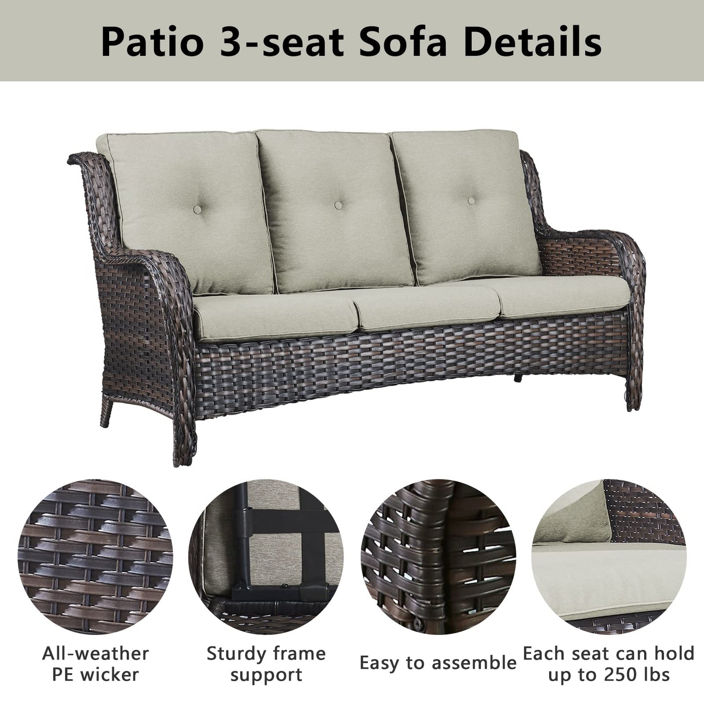 Belord Wicker Patio Furniture Sets - 13 Piece Outdoor Rattan Furniture Conversation Sets with 4 Swivel Rocker Chairs, 2 Rattan Sofas, Wicker Ottomans and Coffee Table, Brown/Beige