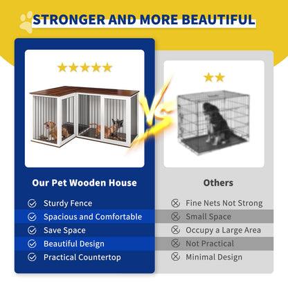 Dog Crate Furniture for 2 Dogs, 80.7" Large Dog Kennel Furniture with Dividers and Double Doors, All Steel Frame Double Dog Crate, 43.3" L X 23.6" W X 31.5" H, 37.4" L X 23.6" W X 31.5" H (Wh - WoodArtSupply