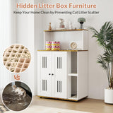 Rovibek Cat Litter Box Enclosure for 2 Cats, Litter Boxes Furniture Hidden with Storage, Cat Litter Cabinet with Scratch Mat, Fit Most of Litter Box, White Rovibek