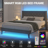 Lihimte Full Size Bed Frame with Led Lights, Upholstered Velvet Platform Bed Frames with Button Tufted Wingback Headboard and Footboard, Wooden Slats Support, No Box Spring Needed, Dark Grey Lihimte