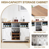EROMMY Farmhouse Wine Bar Cabinet, 51" Sideboard Buffet Cabinet with Detachable Wine Rack and 3 Open Storage Compartments, Rustic Liquor Cabinet for Dining, Living Room, Kitchen, White EROMMY