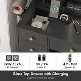 Fameill Black Makeup Vanity with 10 Lights & Power Outlets, Big Vanity with 3 Storage Compartments, Vintage Vanity Set with Large Drawers and Storage Cabinet, 45in Fameill