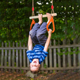 PELLOR Kids Trapeze Bar with Rings,Wooden Trapeze Swing Bar for Ninja Warrior Obstacle Course,Children's Swing Set Indoor Outdoor Garden,Yard,Playground PELLOR