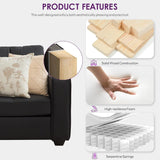 TYBOATLE 88" W Black Faux Leather Sofa Couch L Shaped Sectional Couches for Living Room, Comfy Modular Convertible Sofas w/USB, Home Office Sofa Set with Chaise for Bedroom Small Space TYBOATLE