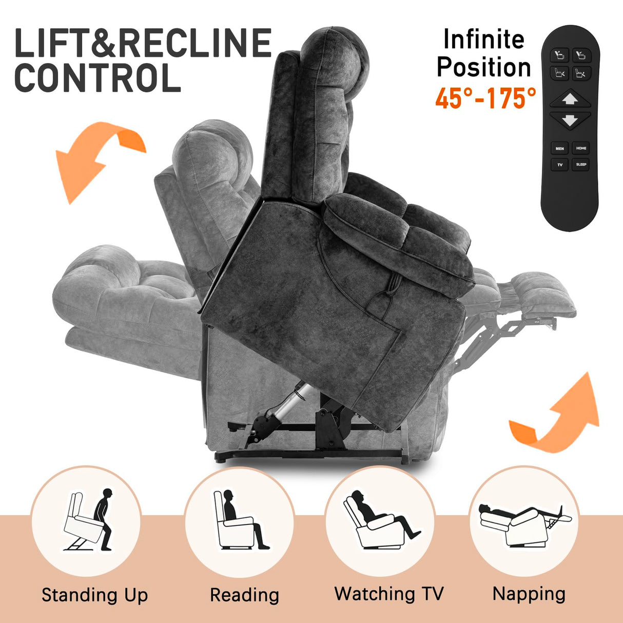 EONIX Oversized Big Man Power Lift Recliner Chair for Elderly with Heat and Massage, 400lbs Dual Motor Lay Flat Electirc Lift Chair with Extended Footrest, SLRY008063, Black EONIX