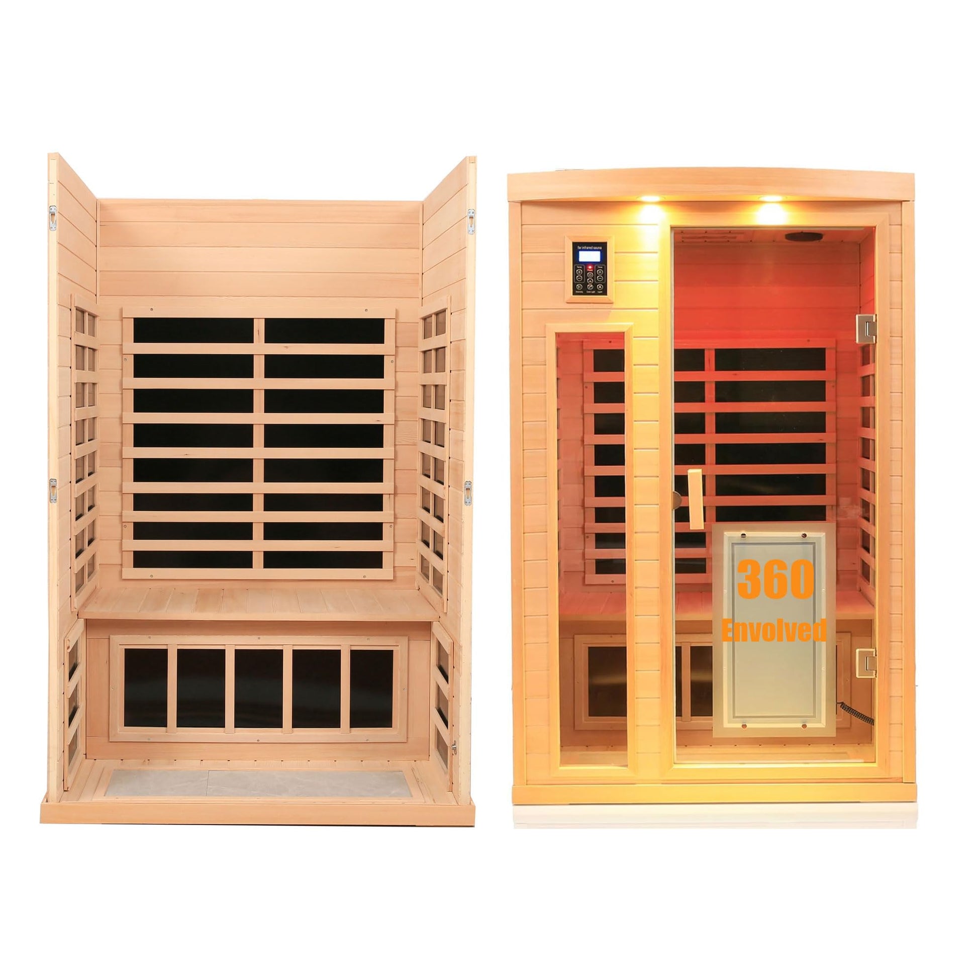 Xmatch Far Infrared Wooden Sauna, 2-Person Size, with1750W, 8 Low EMF Heaters, 2 Bluetooth Speakers, 2 LED Reading Lamps and 3 Chromotherapy Lamps, 10 Minutes Pre-Warm up - WoodArtSupply