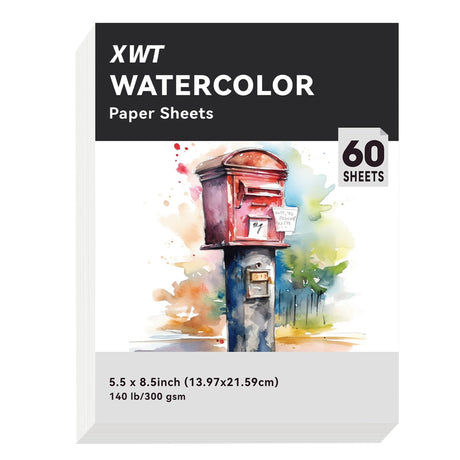 XWT 60 Sheets Watercolor Paper Bulk, 5.5x8.5in 140lb/300gsm, Cold Pressed Acid Free Natural White Textured Water Color Painting Art Supplies, Drawing Gift for Artists, Students, Kids XWT