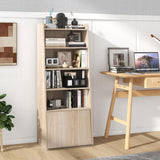 Tangkula Natural 6-Tier Bookcase with Adjustable Shelves and Flip-Up Door Tangkula