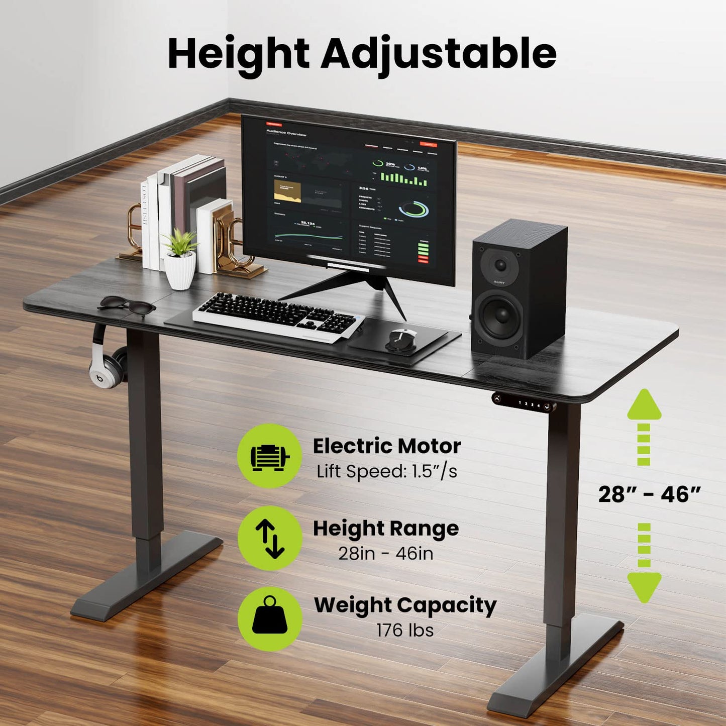 Sold & Shipped by an American Small Business - 60x24in Electric Height Adjustable Standing Desk, Workstation. Sit & Stand Work Styles. Perfect for The Home Office! (Black Top, Black Legs, DSK-6024)