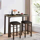 VECELO 3-Piece Bar Table and Chairs Set, 36" Rectangular Counter Height Dining Sets for Kitchen Bistro Restaurant Small Space Breakfast Nook, Brown and Black VECELO