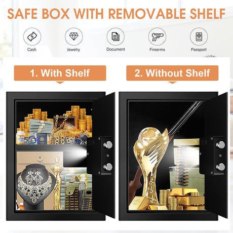 3.0 Cubic Feet Large Safes for Home Use Fire and Water proof, Digital Security Safe with Key and Combination, Home Safes Water and Fireproof for Firearm Medicine Money Valuables Homirxan
