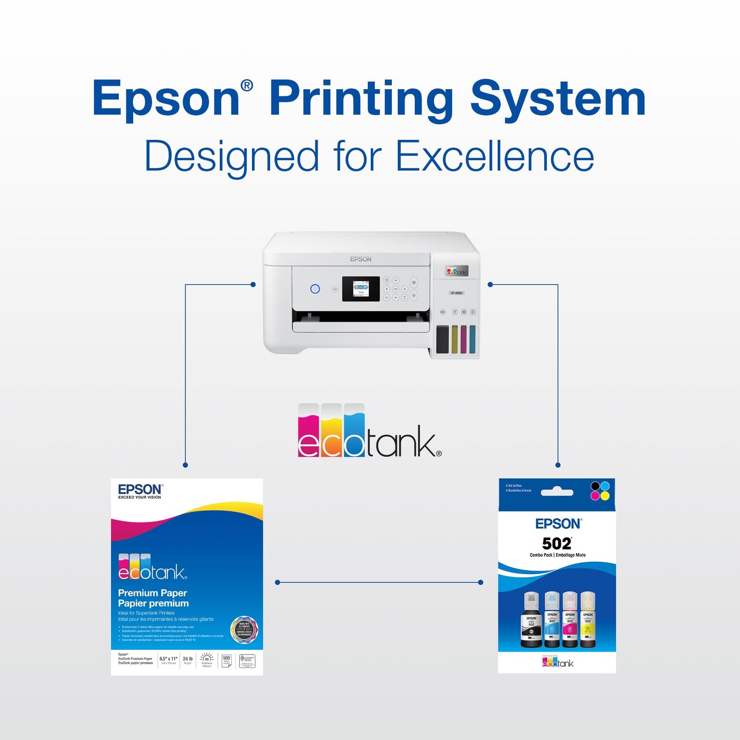 EPSON 502 EcoTank Ink Ultra-high Capacity Bottle Color Combo Pack Works with ET-2750, ET-2760, ET-2850, ET-3750, ET-3760, ET-3850, ET-4850, and other select EcoTank models