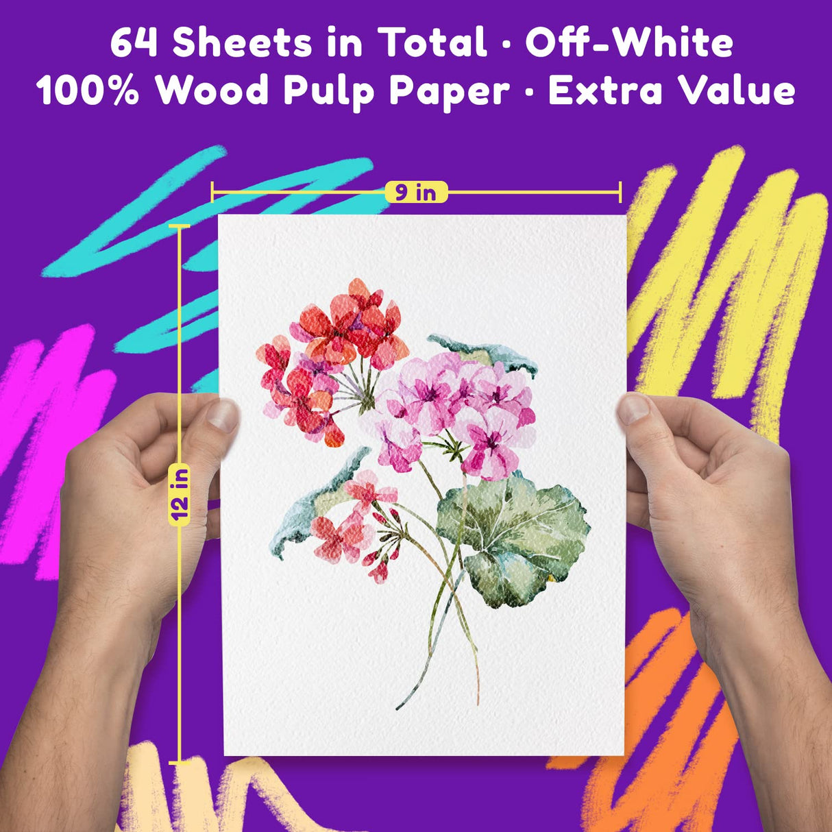 CHALKY CROWN - Watercolor Paper Pad - Water Color Paper Sketch Book - Large Paper for Artists, White - Pack of 2 (64 Sheets) CHALKY CROWN