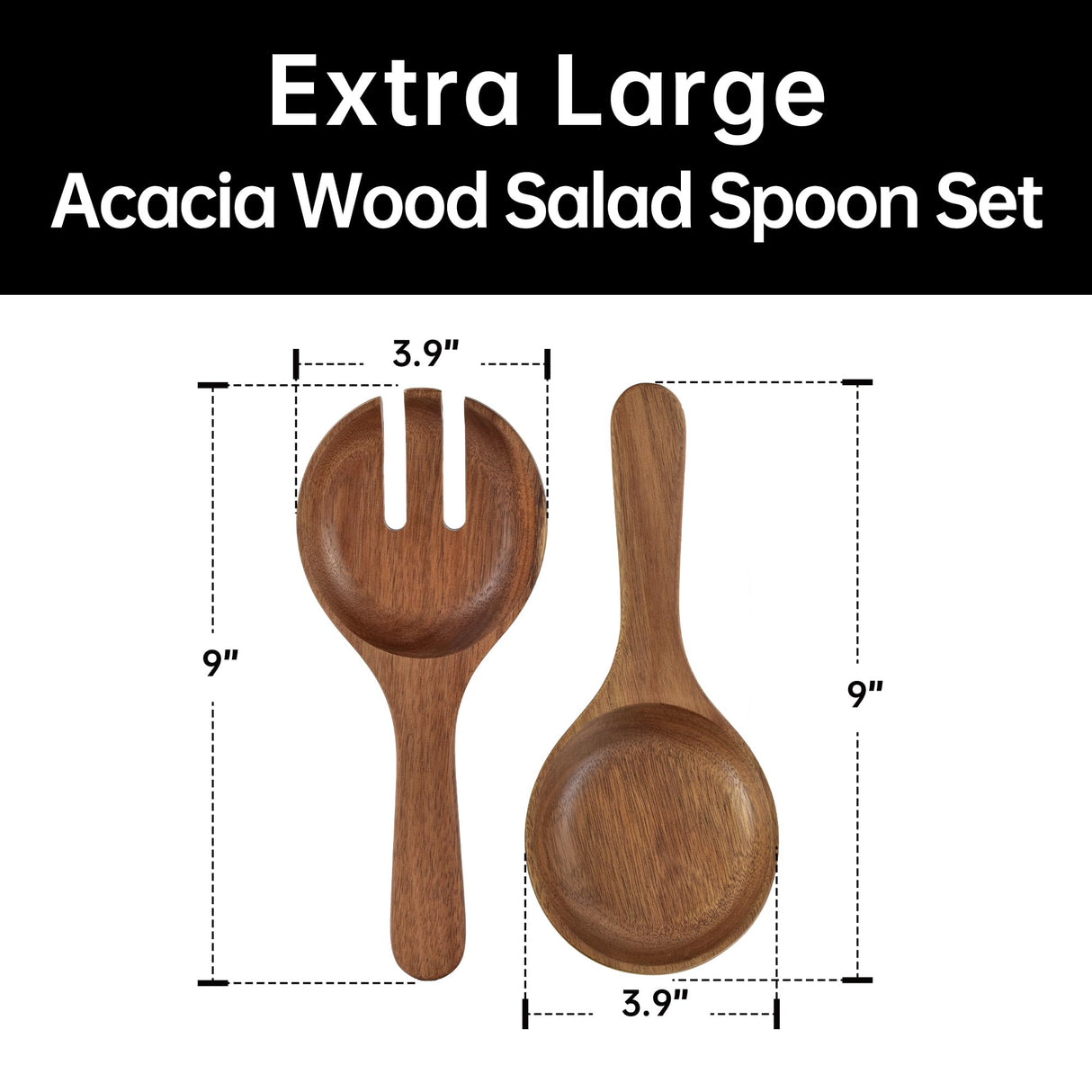 KITEISCAT Extra Large Glass Salad Bowl Set - Salad Bowls for Party with Acacia Wood Base and Salad Serving Utensils - Elegant and Practical Kitchen Must-Have KITEISCAT