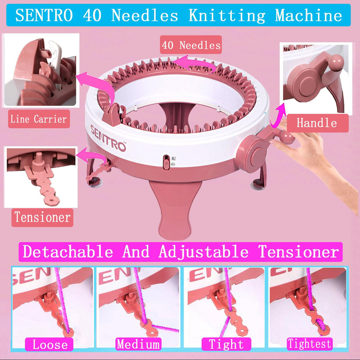 Sentro 40 Needles Knitting Machine, Smart Automatic Knitting Machine for Adults and Beginners, Circular Weaving Crochet Knitting Loom Machine Kit for Hat,Sock,Scarf,Gloves,Sweater PKHOUHYI