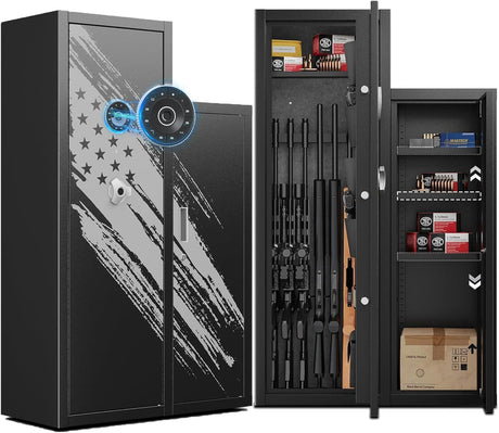 KAER 8-10 Gun Safe, Large Gun Safe for Rifles and Pistols, Quick Access Home Gun Rifle Safe and Storage Gun Locker Cabinet with 4 Pistol Pouches and Removable Shelf for Shotgun, Firearm, Ammo KAER