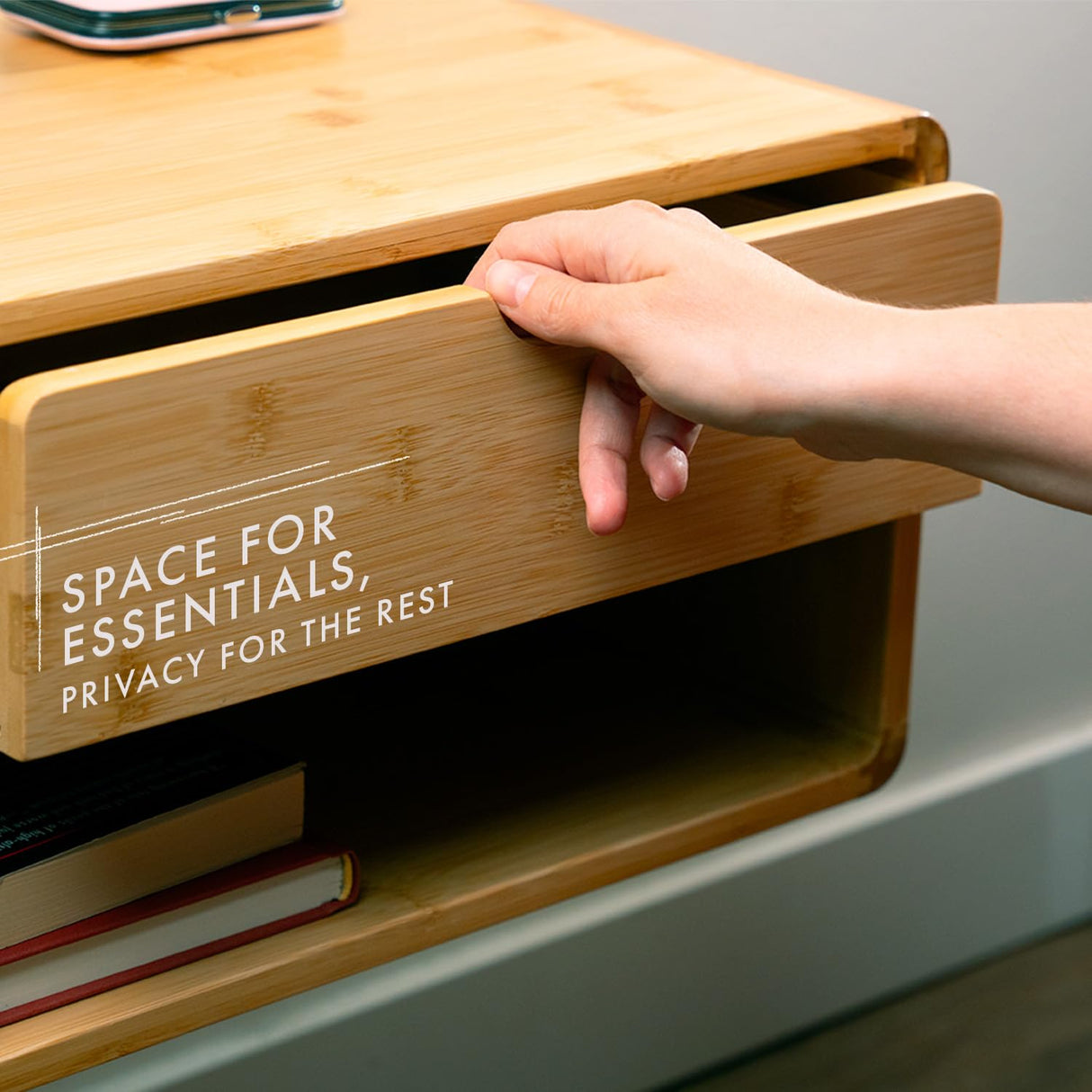 Comfify Modern Floating Nightstand with Drawer – Small, Compact, Minimalist Bamboo Wall-Mount Bedside Shelf, – Midcentury Design, Easy Installation, Clear Instructions - Warm Bamboo Finish Comfify