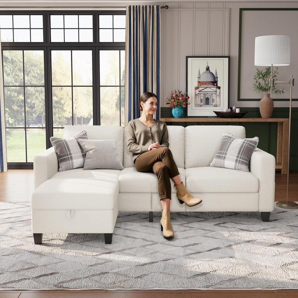 Sectional Sofa Couches for Living Room - 78''Convertible Modular Three-Seater L-Shaped Pet-Friendly Couch,Washable Sofa Cover-Bench Storage, Suitable for Small Living Room, Apartment,Office-Beige Clotius