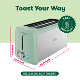 BELLA 4 Slice Toaster, Long Slot & Removable Crumb Tray, 7 Shading Options with Auto Shut Off, Cancel & Reheat Button, Toast Bread & Bagel, Stainless Steel & Sage BELLA