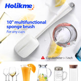 Holikme Bottle Brush Tube Cleaning Set with Long Handle, Cup Cleaner for Washing Narrow Neck Beer Wine Decanter Pipes Lids Sinks Cap Covers, White Holikme